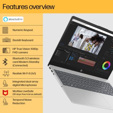 HP Laptop 15-FC0030AU-AMD Ryzen 5-7520U/16GB DDR-5/512GB SSD/15.6”/Win11 with MSO/2021/SILVER/1 Yrs - Image 6