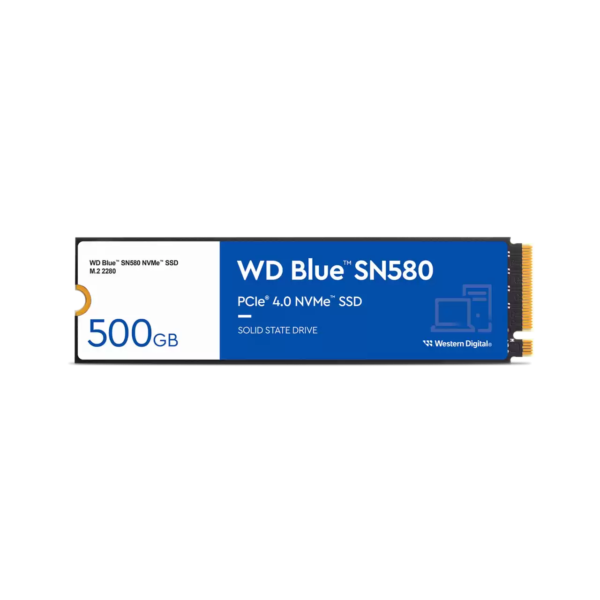 Western Digital 500GB WD Blue SN580 NVMe Internal Solid State Drive SSD - Gen4 x4 PCIe 16Gb/s, M.2 2280, Up to 4,000 MB/s - WDS500G3B0E